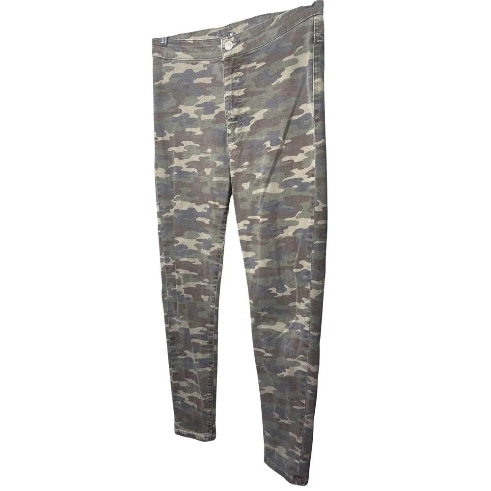 FRE PEOPLE Womens Green Camo High Rise Skinny Jeans Sz 27 Stretch Utility Casual